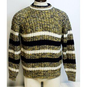 Vtg 80s The Broadway University Shop Navy Yellow White Striped Sweater Men Sz M